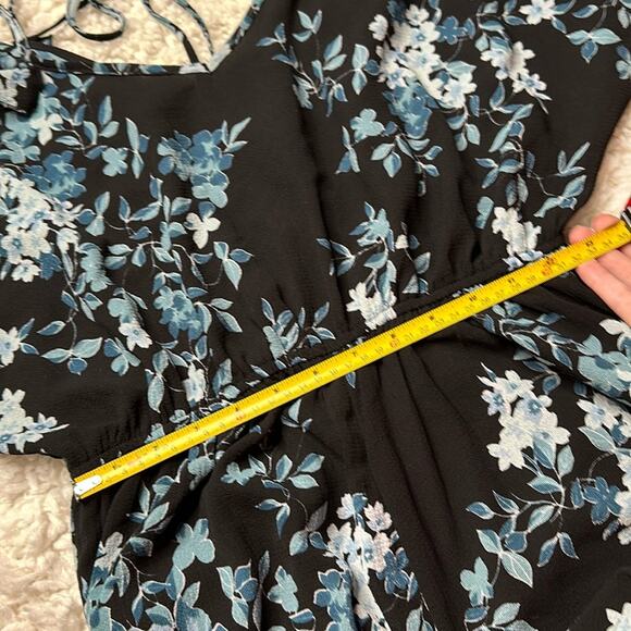 Black Blue Floral Aqua Cold Shoulder Wrap Spaghetti Strap Tie Romper C27 - Picture 4 of 11
